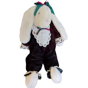 Bunnies and Bows by Brass Key Plush Bunny Rabbit Green Velvet Outfit 24" Toy